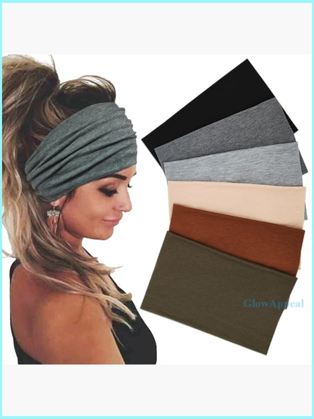 Stretch Turban Headbands 6 Pack, Polyester Spandex, Workout Yoga Hair